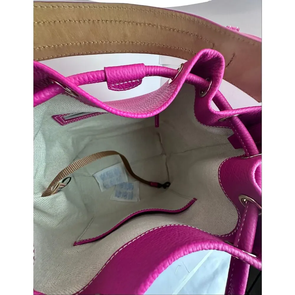 Dooney & Bourke Lucca Pebble Leather Drawstring Shoulder Bucket Bag Fuchsia NWT